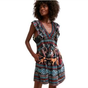 NWOT ANTHROPOLOGIE PLUNGE V-NECK JUNGLE PRINT DRESS XS